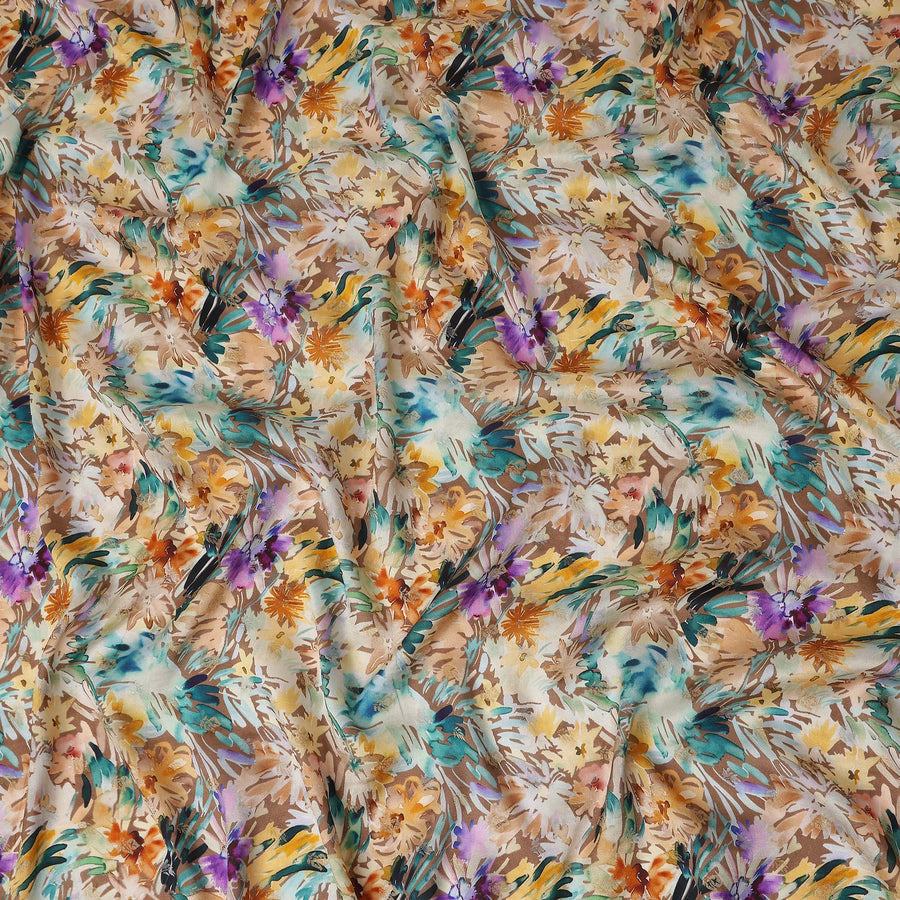Beige Abstract Floral Jacquard Viscose Crepe 110cm