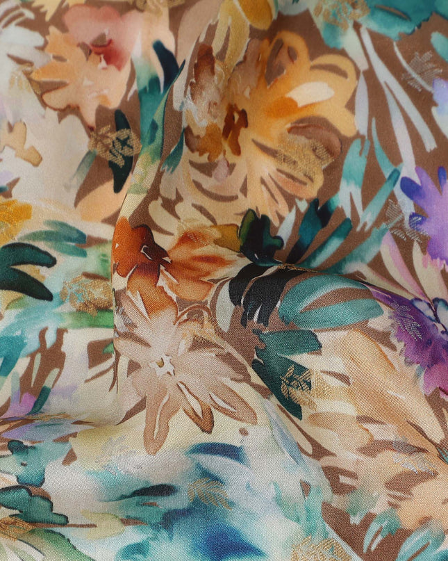 Beige Abstract Floral Jacquard Viscose Crepe 110cm