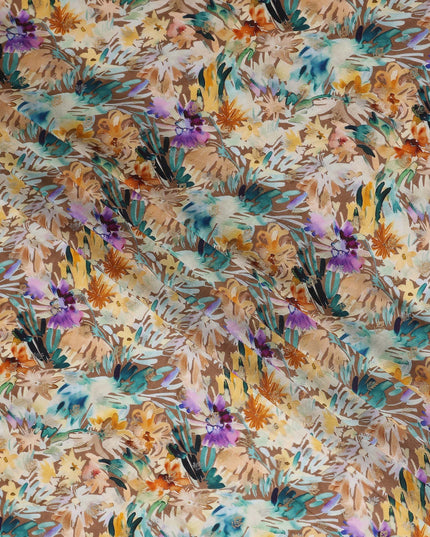 Beige Abstract Floral Jacquard Viscose Crepe 110cm