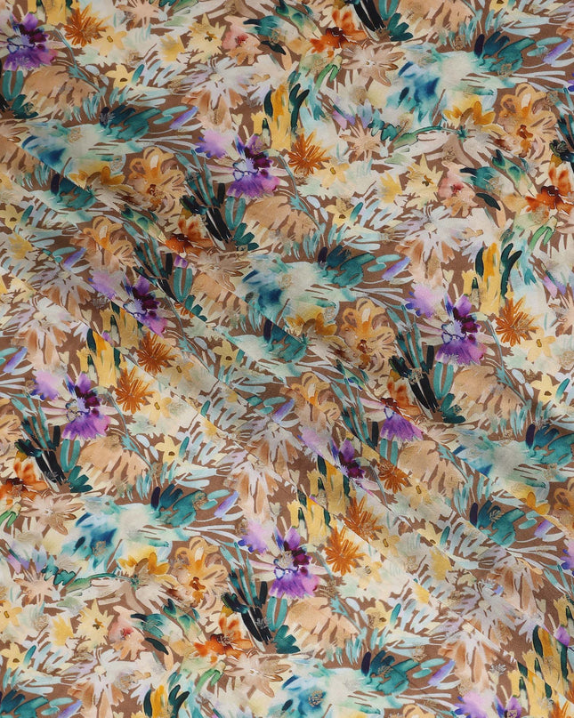 Beige Abstract Floral Jacquard Viscose Crepe 110cm
