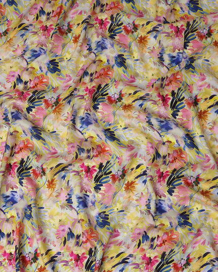 Yellow Tropical Floral Jacquard Viscose Crepe 110cm