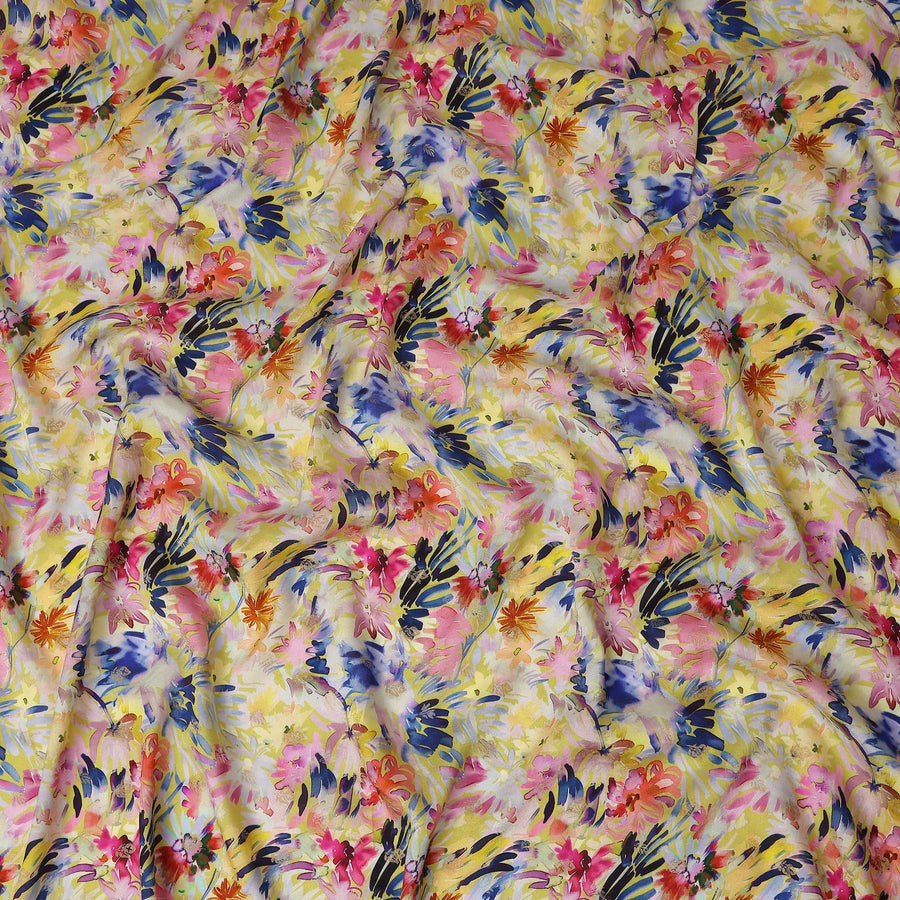 Yellow Tropical Floral Jacquard Viscose Crepe 110cm