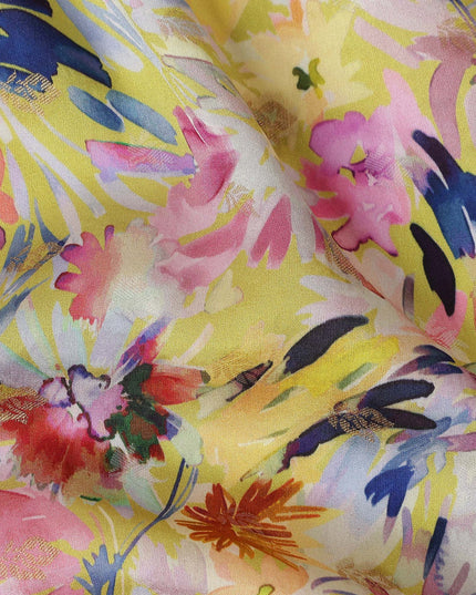Yellow Tropical Floral Jacquard Viscose Crepe 110cm