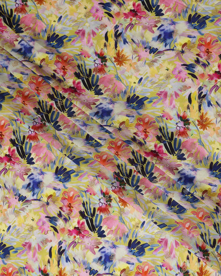 Yellow Tropical Floral Jacquard Viscose Crepe 110cm