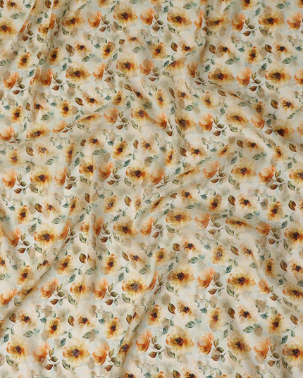 Yellow Sunflower Floral Jacquard Viscose Crepe 110cm