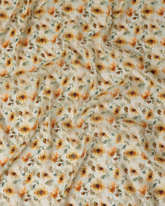 Yellow Sunflower Floral Jacquard Viscose Crepe 110cm
