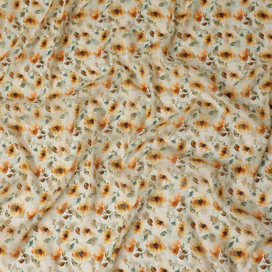 Yellow Sunflower Floral Jacquard Viscose Crepe 110cm