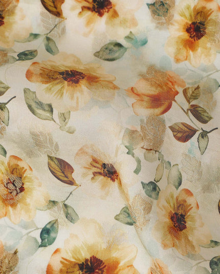 Yellow Sunflower Floral Jacquard Viscose Crepe 110cm