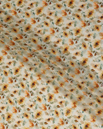 Yellow Sunflower Floral Jacquard Viscose Crepe 110cm