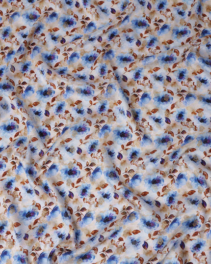 Blue Floral Jacquard Viscose Crepe 110cm