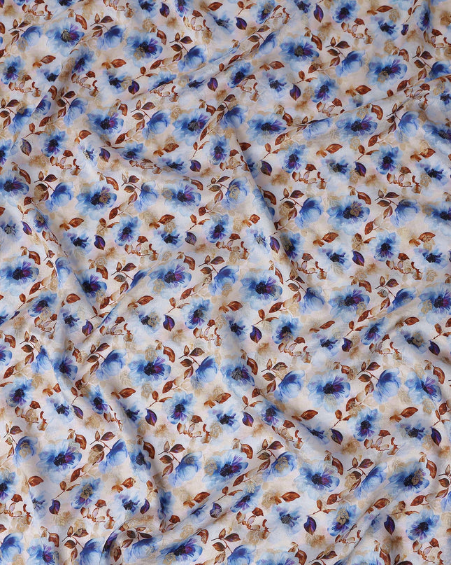Blue Floral Jacquard Viscose Crepe 110cm