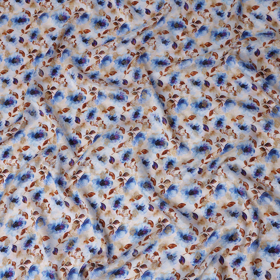 Blue Floral Jacquard Viscose Crepe 110cm