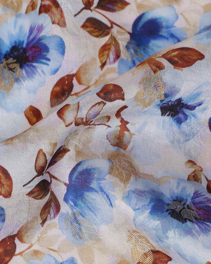 Blue Floral Jacquard Viscose Crepe 110cm