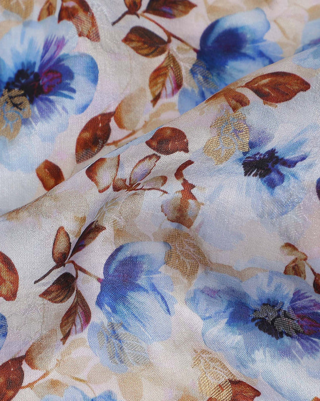 Blue Floral Jacquard Viscose Crepe 110cm