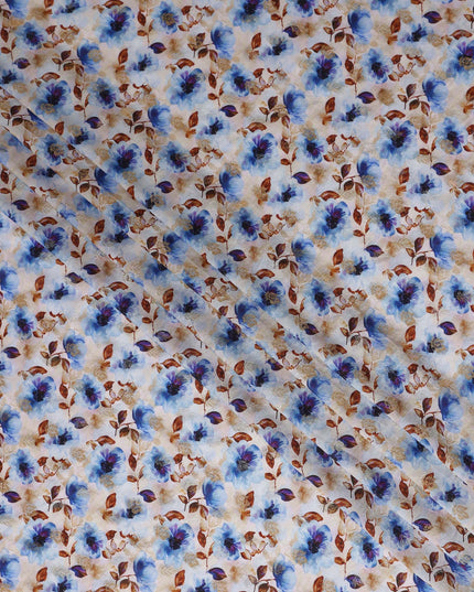 Blue Floral Jacquard Viscose Crepe 110cm