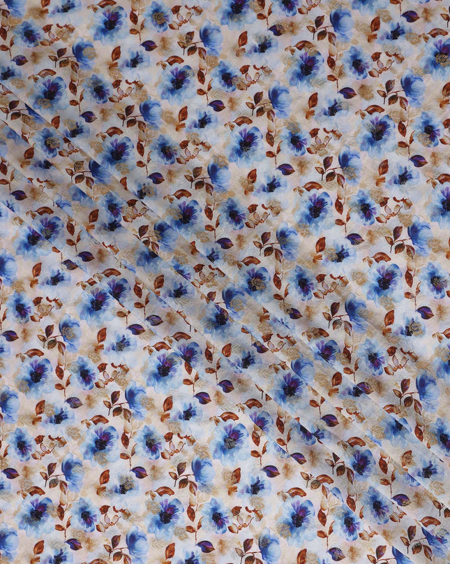 Blue Floral Jacquard Viscose Crepe 110cm