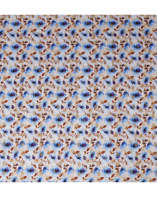 Blue Floral Jacquard Viscose Crepe 110cm