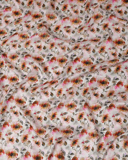Pink Sunflower Floral Jacquard Viscose Crepe 110cm