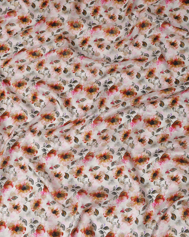 Pink Sunflower Floral Jacquard Viscose Crepe 110cm