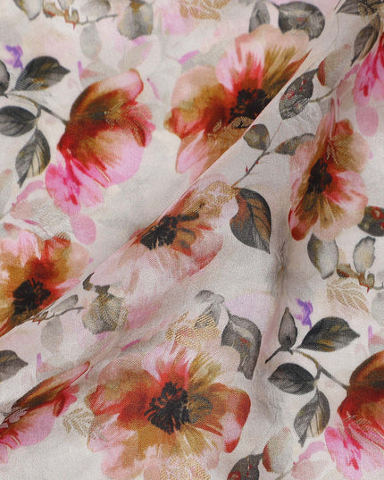 Pink Sunflower Floral Jacquard Viscose Crepe 110cm