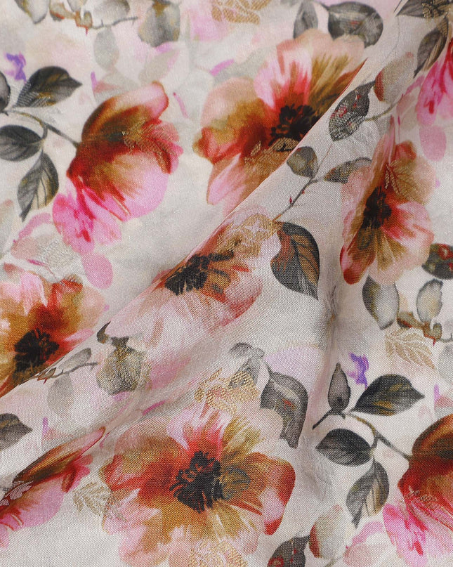 Pink Sunflower Floral Jacquard Viscose Crepe 110cm
