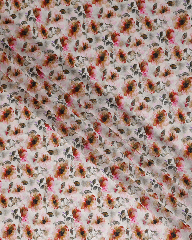 Pink Sunflower Floral Jacquard Viscose Crepe 110cm