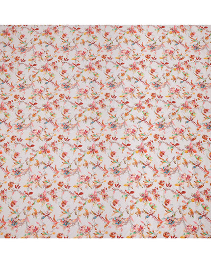 قماش كتان أبيض نقي مطبوع عليه زهور بتصميم ألوان مائية متعددة، عرض 140 سم، صنع في الهند - D25065