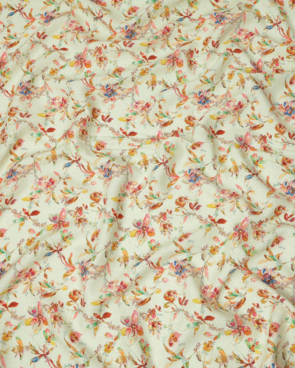 Light Cream Pure Linen Floral Printed Fabric with Multicolor Watercolor Design, 140 cms Width, Made in India-D25067
