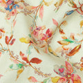 Light Cream Pure Linen Floral Printed Fabric with Multicolor Watercolor Design, 140 cms Width, Made in India-D25067