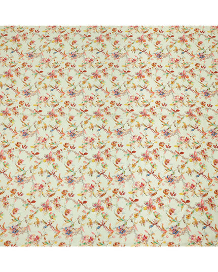 Light Cream Pure Linen Floral Printed Fabric with Multicolor Watercolor Design, 140 cms Width, Made in India-D25067