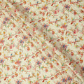 قماش كتان بيج نقي مطبوع عليه زهور بتصميم ألوان مائية متعددة، عرض 140 سم، صنع في الهند - D25066