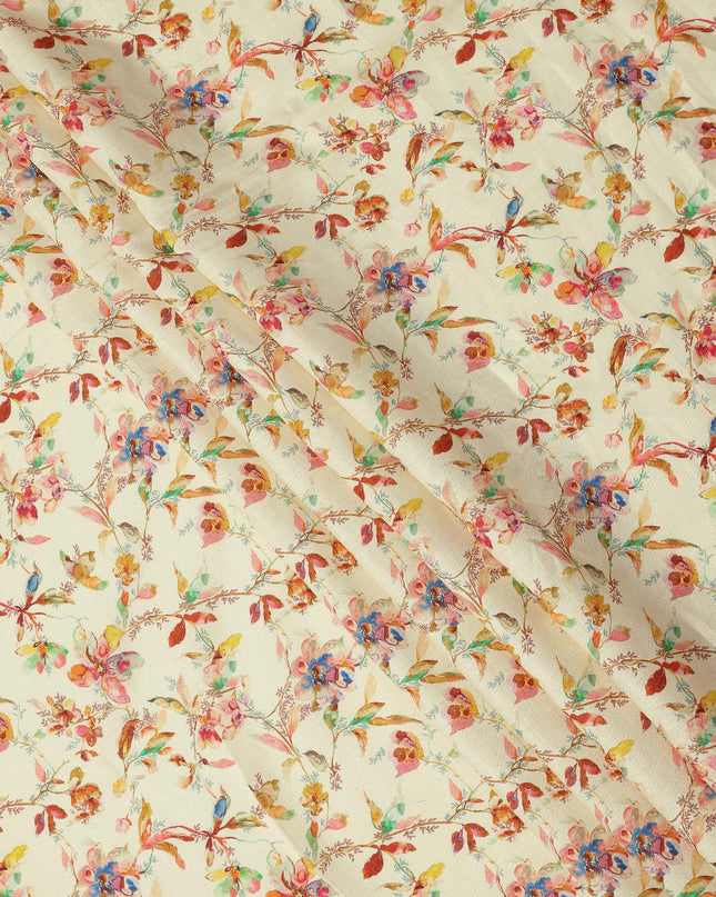 Beige Pure Linen Floral Printed Fabric with Multicolor Watercolor Design, 140 cms Width, Made in India-D25066