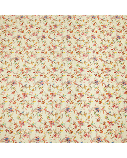 قماش كتان بيج نقي مطبوع عليه زهور بتصميم ألوان مائية متعددة، عرض 140 سم، صنع في الهند - D25066