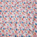 White Pure Linen Floral Printed Fabric with Multicolor Blue, Pink, and Yellow Blossom Design, 140 cms Width, Made in India-D25078