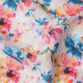 White Pure Linen Floral Printed Fabric with Multicolor Blue, Pink, and Yellow Blossom Design, 140 cms Width, Made in India-D25078