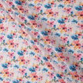 White Pure Linen Floral Printed Fabric with Multicolor Blue, Pink, and Yellow Blossom Design, 140 cms Width, Made in India-D25078
