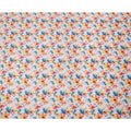 White Pure Linen Floral Printed Fabric with Multicolor Blue, Yellow, and Orange Blossom Design, 140 cms Width, Made in India
-D25080