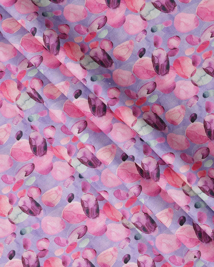 Lavender Pure Linen Floral Printed Fabric with Pink and Purple Abstract Blossom Design, 140 cms Width, Made in India-D25071