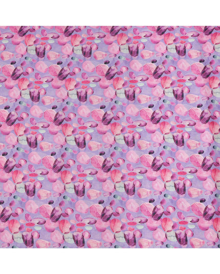 Lavender Pure Linen Floral Printed Fabric with Pink and Purple Abstract Blossom Design, 140 cms Width, Made in India-D25071