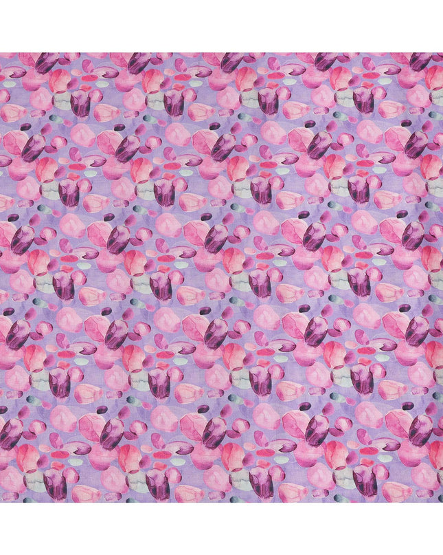 Lavender Pure Linen Floral Printed Fabric with Pink and Purple Abstract Blossom Design, 140 cms Width, Made in India-D25071