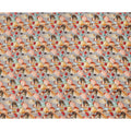 قماش كتان رمادي خالص مطبوع عليه زهور تجريدية بتصميم متعدد الألوان بلمسات حمراء وبرتقالية وسوداء، عرض 140 سم، صنع في الهند - D25072