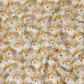 Beige Pure Linen Floral Printed Fabric with Yellow and White Blossom Design, 140 cms Width, Made in India-D25070