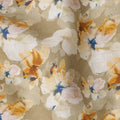 Beige Pure Linen Floral Printed Fabric with Yellow and White Blossom Design, 140 cms Width, Made in India-D25070