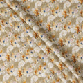 Beige Pure Linen Floral Printed Fabric with Yellow and White Blossom Design, 140 cms Width, Made in India-D25070