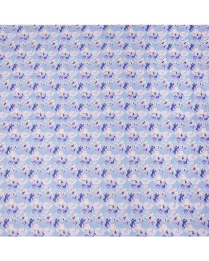 Light Purple Pure Linen Floral Printed Fabric with Purple and White Blossom Design, 140 cms Width, Made in India-D25068