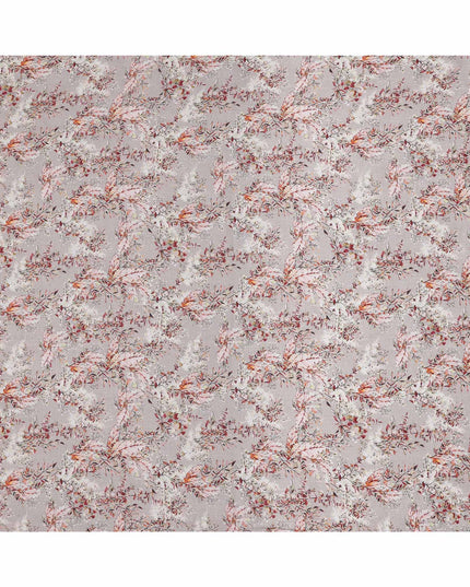 قماش كتان رمادي نقي مطبوع عليه زهور كرمة بتصميم أوراق متعدد الألوان، عرض 140 سم، صنع في الهند - D25077