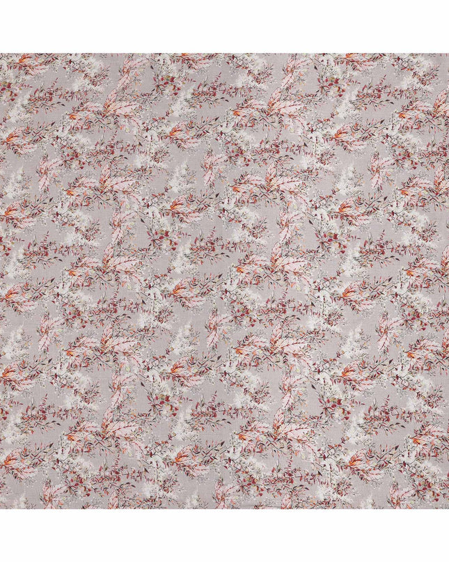 Grey Pure Linen Floral Vine Printed Fabric with Multicolor Leafy Design, 140 cms Width, Made in India-D25077