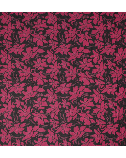 Black Pink Floral Printed Cotton Voile Fabric 150 Cms Width Lightweight Soft Breathable Dress Material Made In India-D27862