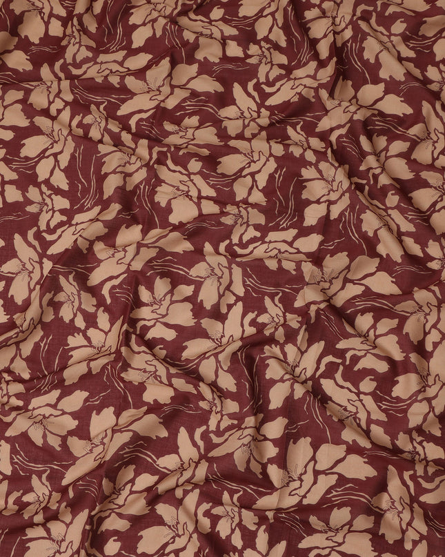Maroon Beige Floral Printed Cotton Voile Fabric 150 Cms Width Lightweight Soft Breathable Dress Material Made In India-D27863