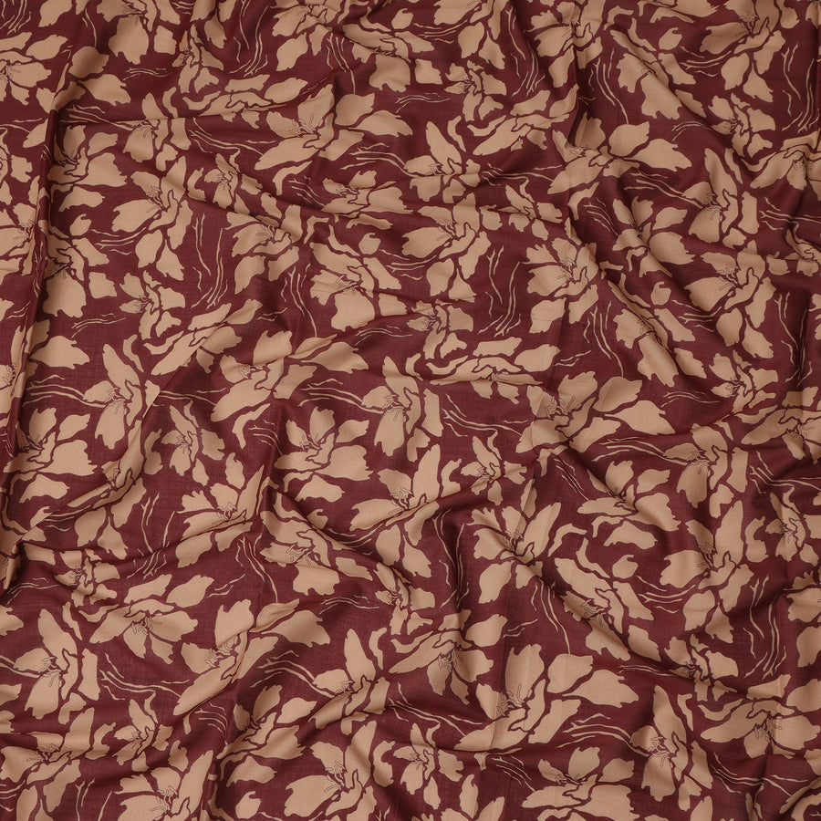 Maroon Beige Floral Printed Cotton Voile Fabric 150 Cms Width Lightweight Soft Breathable Dress Material Made In India-D27863 Regal Fabrics